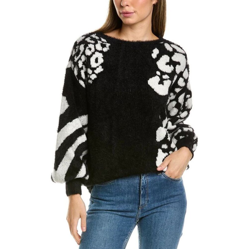 Vince Camuto Women's Jacquard Eyelash Knit Sweater in Black M